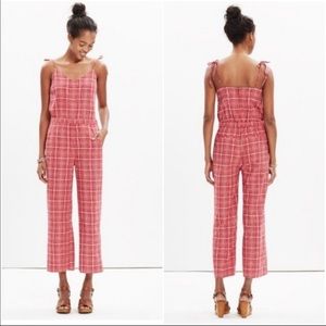 Madewell tie strap red plaid jumpsuit